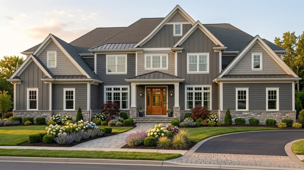 Guide to Improving Home Efficiency featuring a modern house where a general contractor to build a house can incorporate low-e glass, argon gas, and energy star ratings when selecting energy-efficient windows.